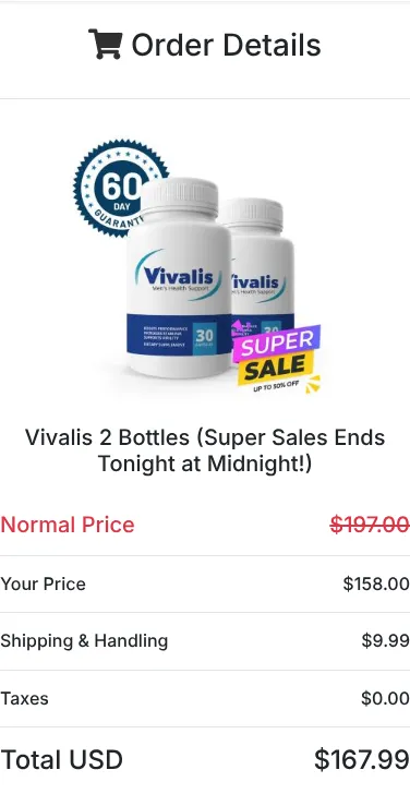 Vivalis order summary at checkout, October 13, 2026