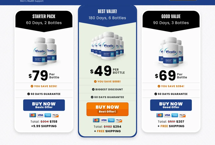 Vivalis bundle prices on the official order page, October 13, 2026